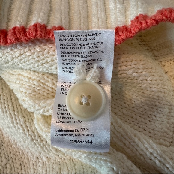 Anthropologie Maeve Cream Cardigan with Pink and Red Hearts Valentines - Picture 9 of 9